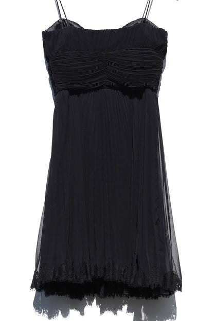 Allen Schwartz Black Pleated Silk Evening Dress, US 4 90's
