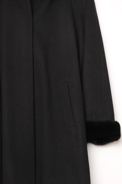 Albert Nipon Studio Black Wool Faux Fur Cuff Coat, 90's US 10