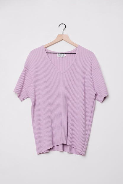 Short Sleeve Ribbed Lavender Sweater V Neck Andrew Spencer US 16 Cotton 90's