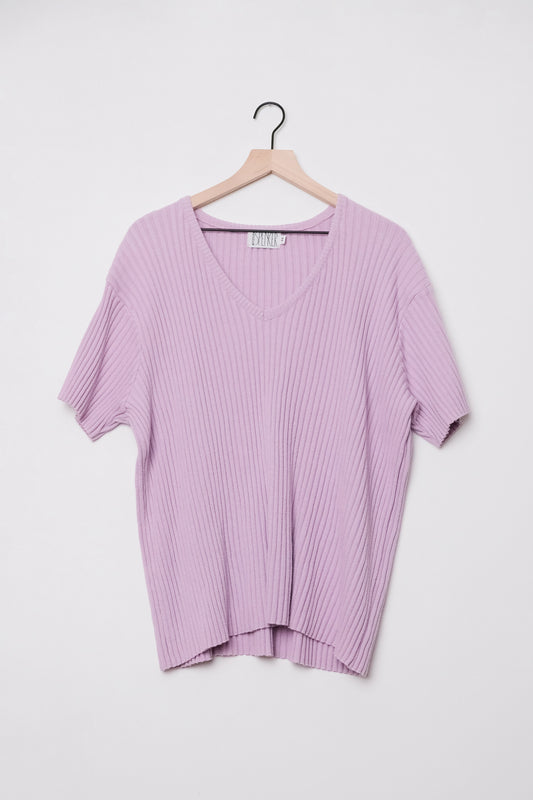 Short Sleeve Ribbed Lavender Sweater V Neck Andrew Spencer US 16 Cotton 90's