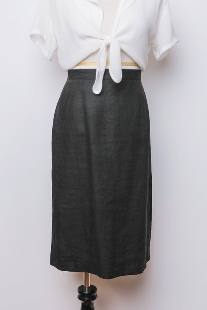 Giorgio Armani Black Linen High Waisted Knee Length Pencil Skirt US 4, 90's