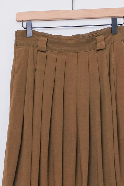 BRIGGS Olive Green Travel A-Line Pleated Midi Skirt US 8, 80's