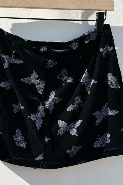 Butterfly Black Velvet Mini Skort US 8 M/L 90's Y2K High Maintenance Rave Clubbing