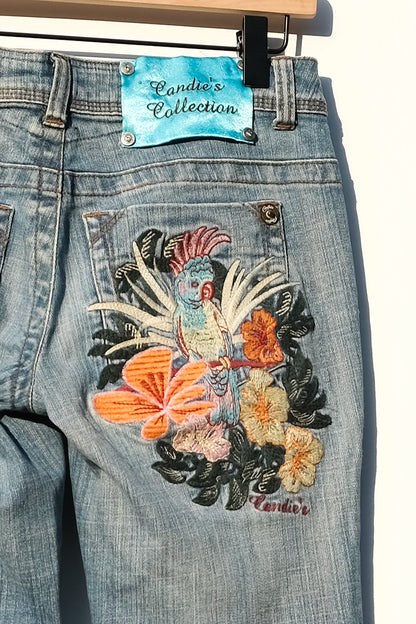 Candies Embroidered Cockatoo Low Rise Bootcut Jeans, Y2K