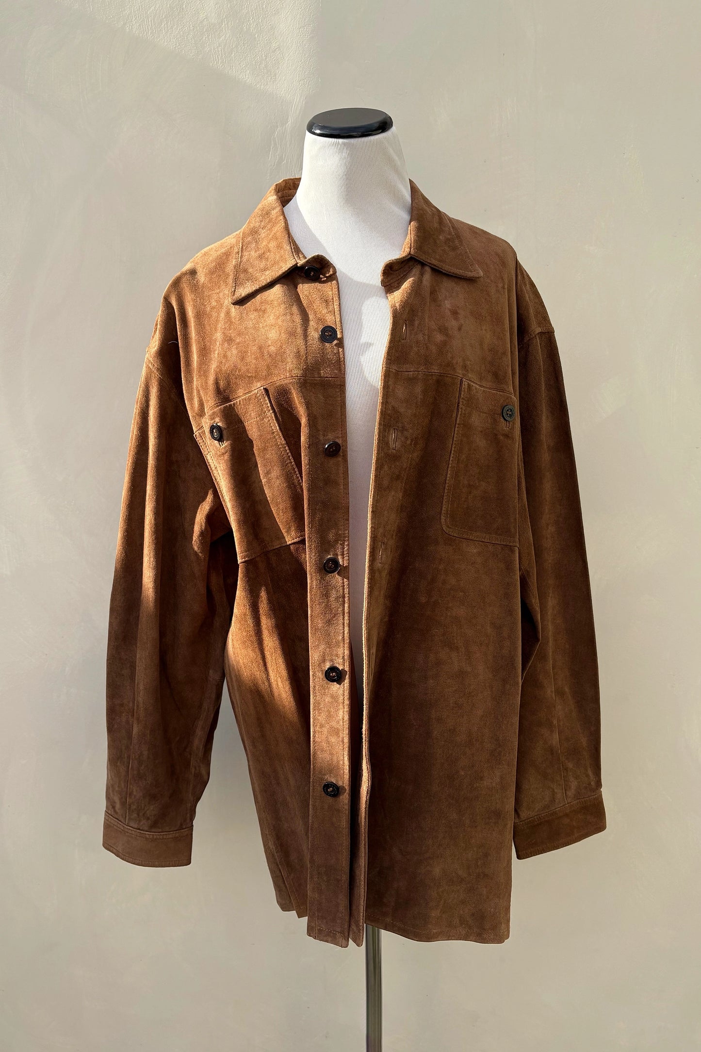 90's Claiborne Cognac Brown Suede Shacket, Large