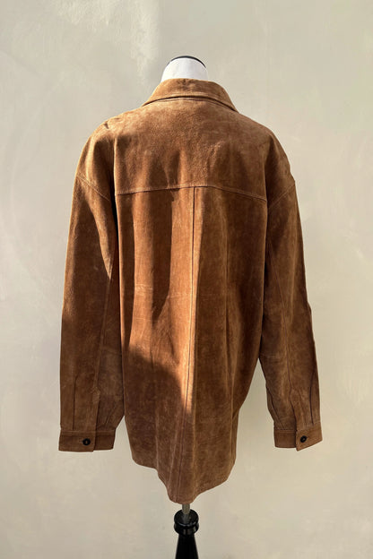 90's Claiborne Cognac Brown Suede Shacket, Large