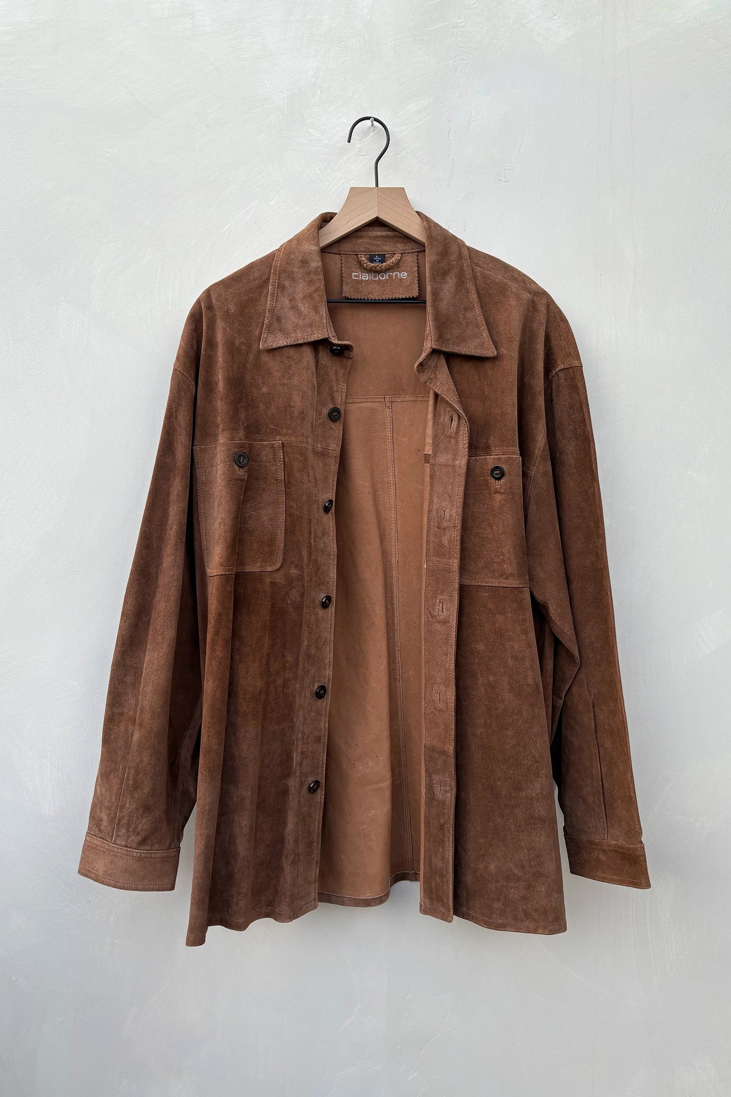 90's Claiborne Cognac Brown Suede Shacket, Large