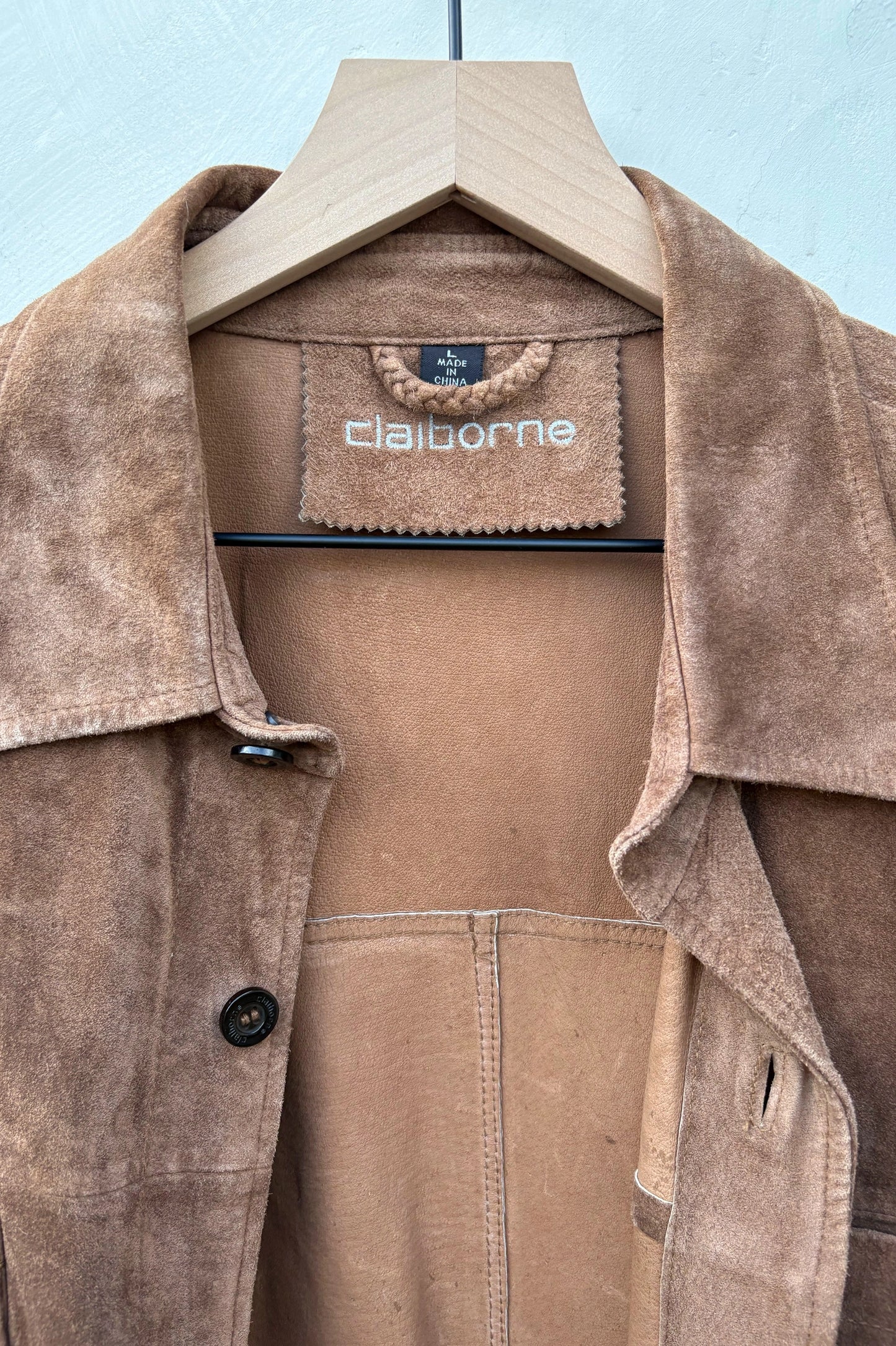 90's Claiborne Cognac Brown Suede Shacket, Large