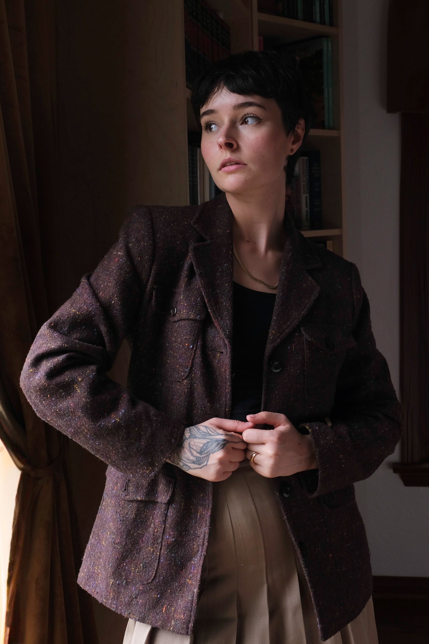 Liz Claiborne Brown Speckled Tweed Jacket