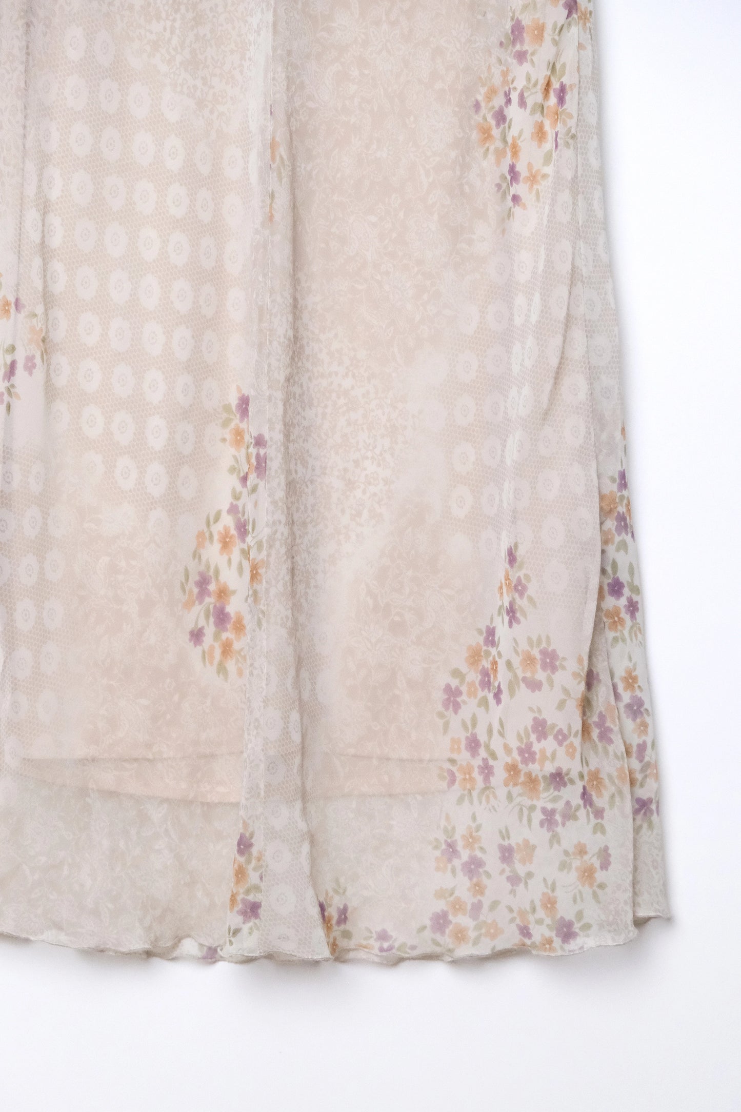 DBY Ltd Floral Digital Patchwork Print Dress Cream Flutter Sleeve, Y2K US 6