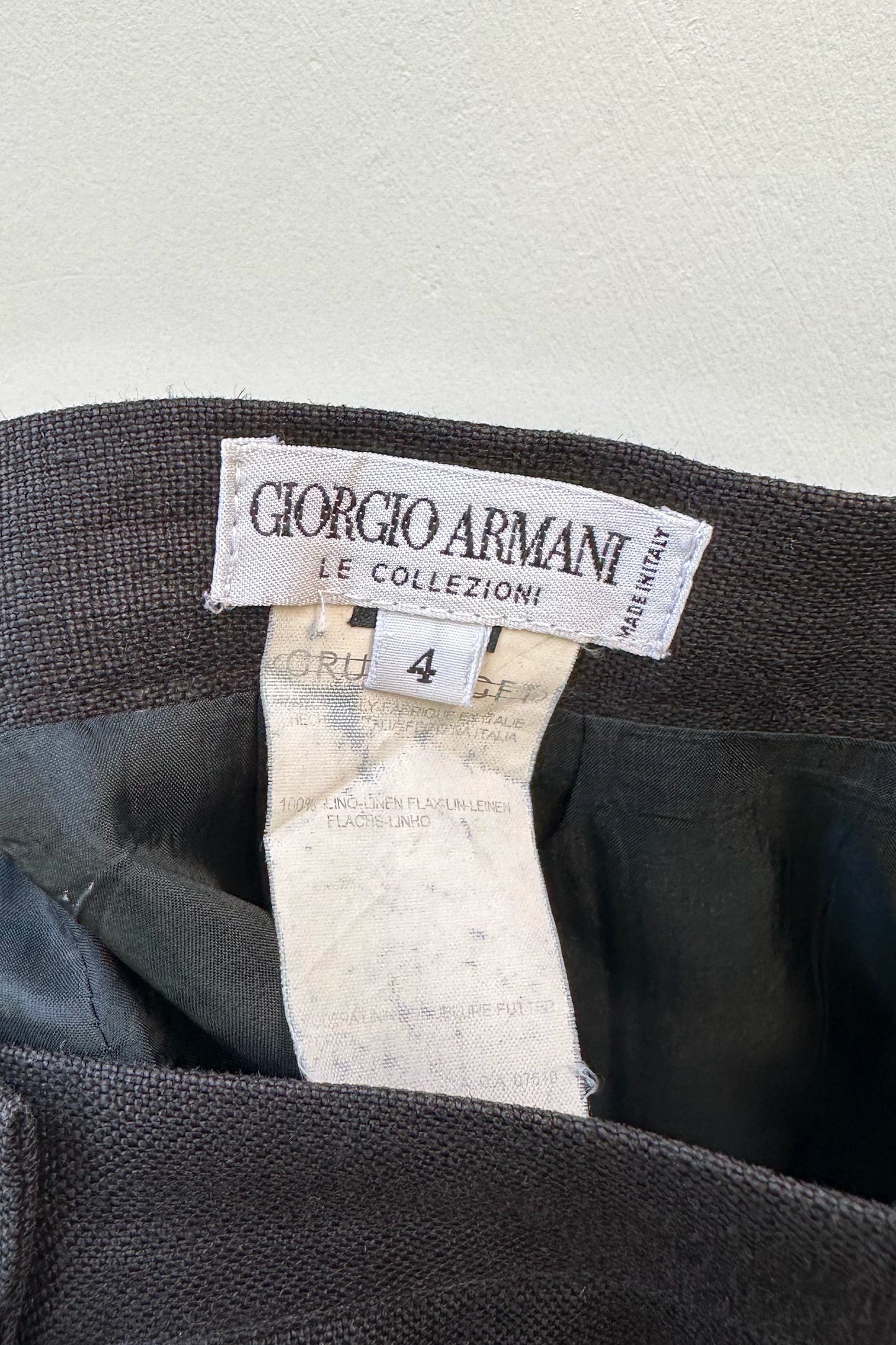 Giorgio Armani Black Linen High Waisted Pencil Skirt, 90's