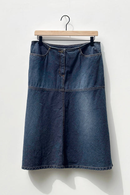 Halogen Dark Blue Denim A-Line Midi Skirt, Y2K