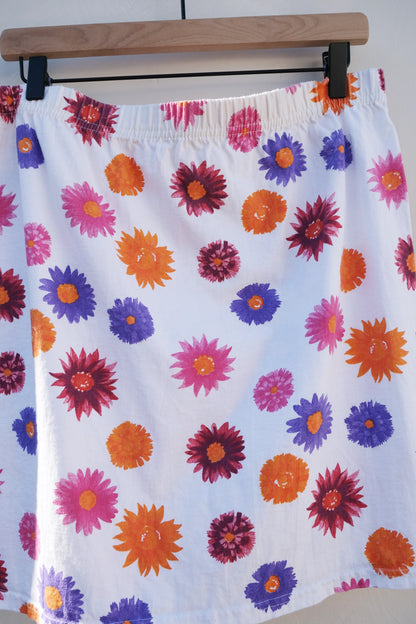 90s Cotton White Floral Skirt, Size US 10/12 L, Digital Print, Vintage Hanes