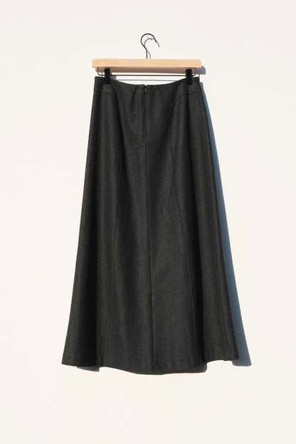 Harvé Benard Wool Grey Midi/Maxi Skirt US 6, 90's Modern Piping Detail