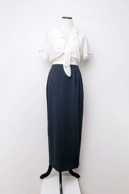 INC Minimalist Navy Blue Straight Maxi Skirt, US 2 Modern Clean Silky