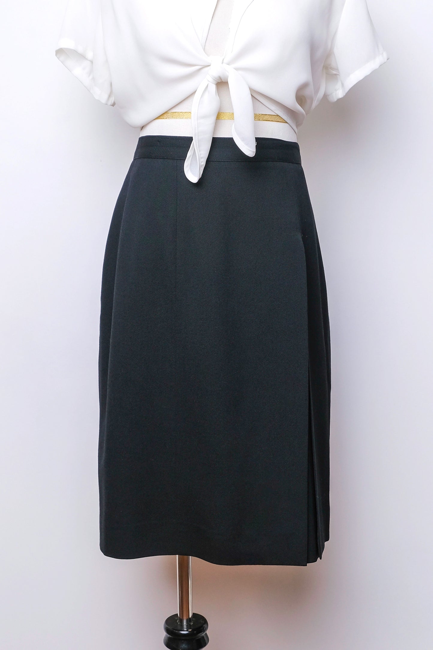 J'envie Modern Black Wool Pencil Skirt Front Overlay Slit US 10, 90's