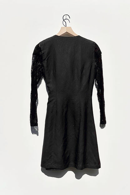 Jennifer Eden Black Linen & Lace Dress, 80's