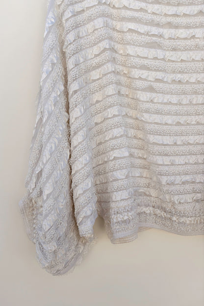 Vintage Ivory Lace Romantic Blouse, 70s Edwardian Victorian Angelic