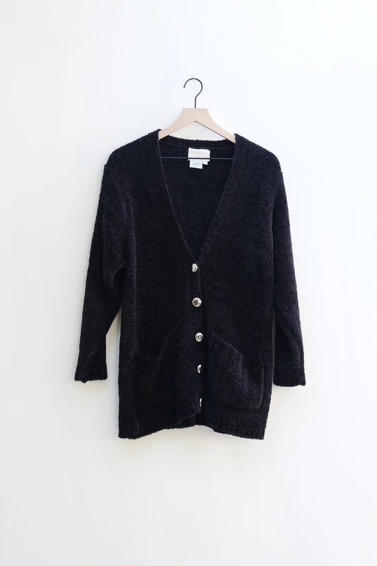 Lilly of California Sparkly Black Fuzzy Soft Cardigan Sweater US 6, 90's