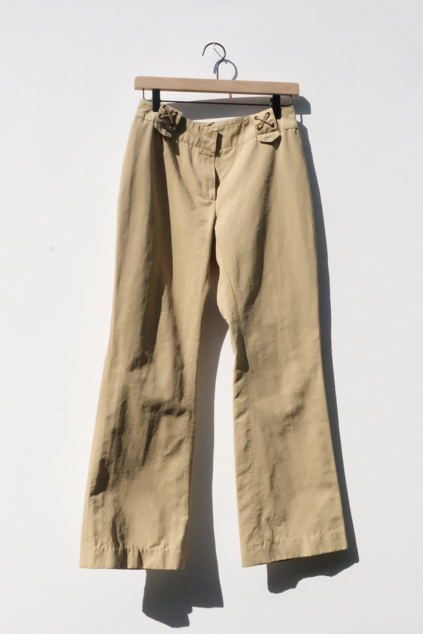 Morgan De Toi Lace Up Low Rise Camel Bootcut Pants, 26 x 29” US 4 Y2K 90’s