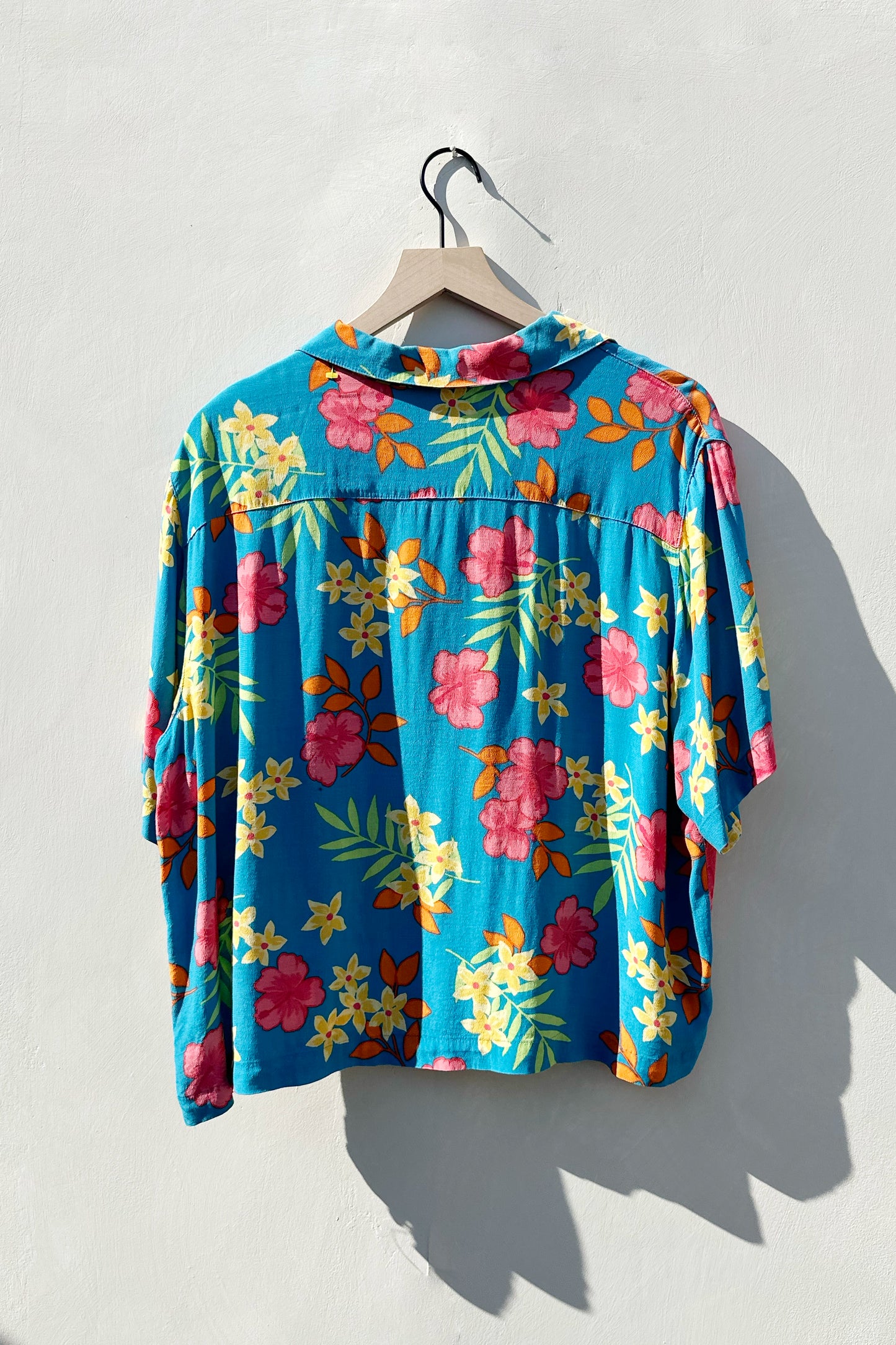 Cerulean Blue Tropical Floral Short Sleeve Button Down US 16 XL 90's