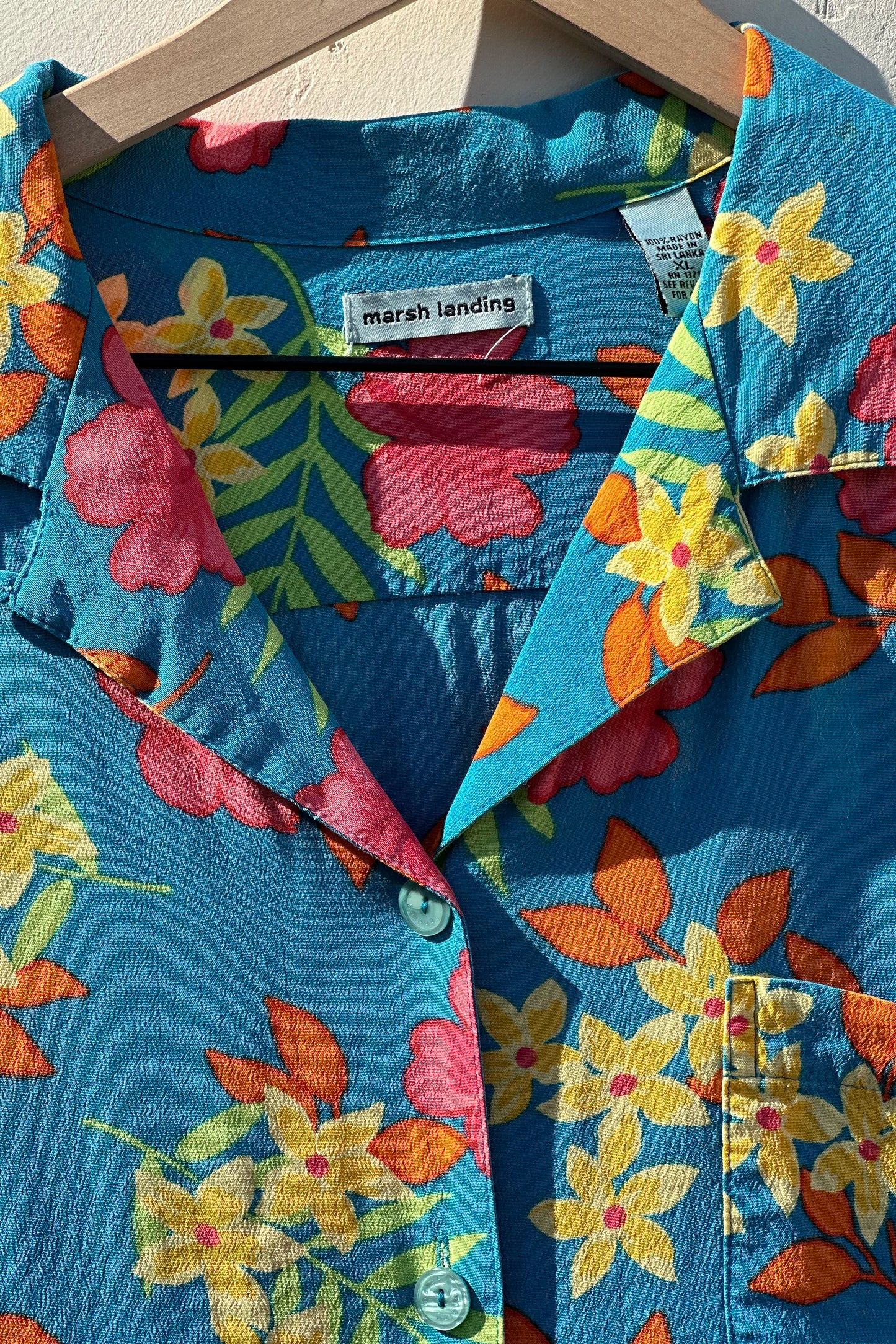 Cerulean Blue Tropical Floral Short Sleeve Button Down US 16 XL 90's