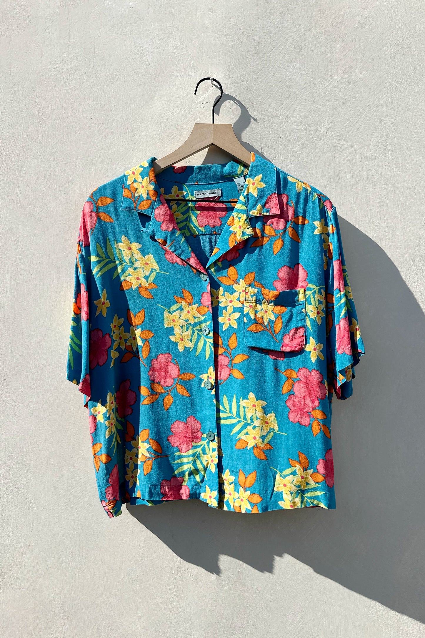 Cerulean Blue Tropical Floral Short Sleeve Button Down US 16 XL 90's