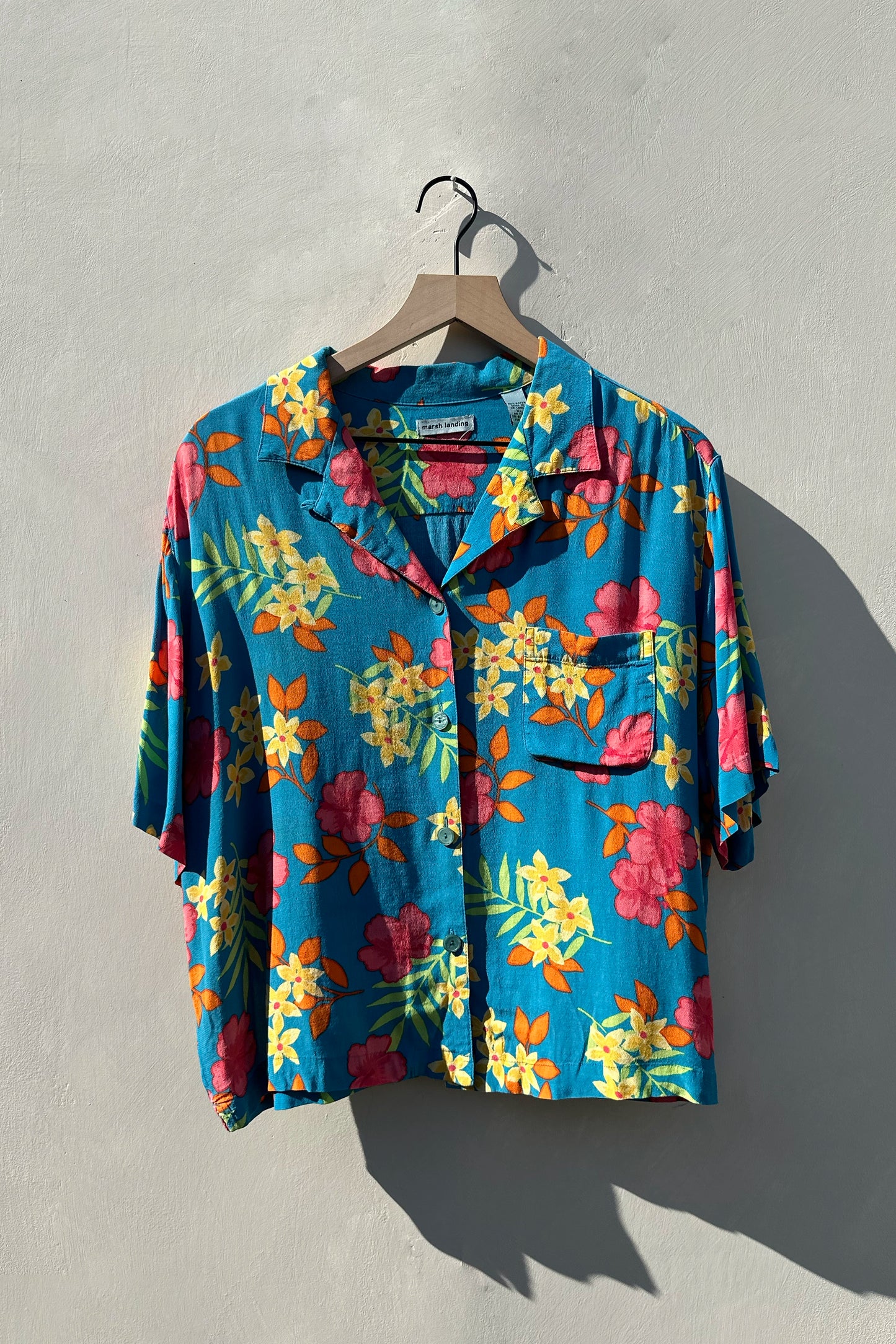 Cerulean Blue Tropical Floral Short Sleeve Button Down US 16 XL 90's