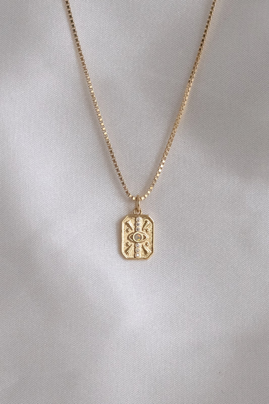 Opal Diamanté Evil Eye Mini Dogtag Pendant