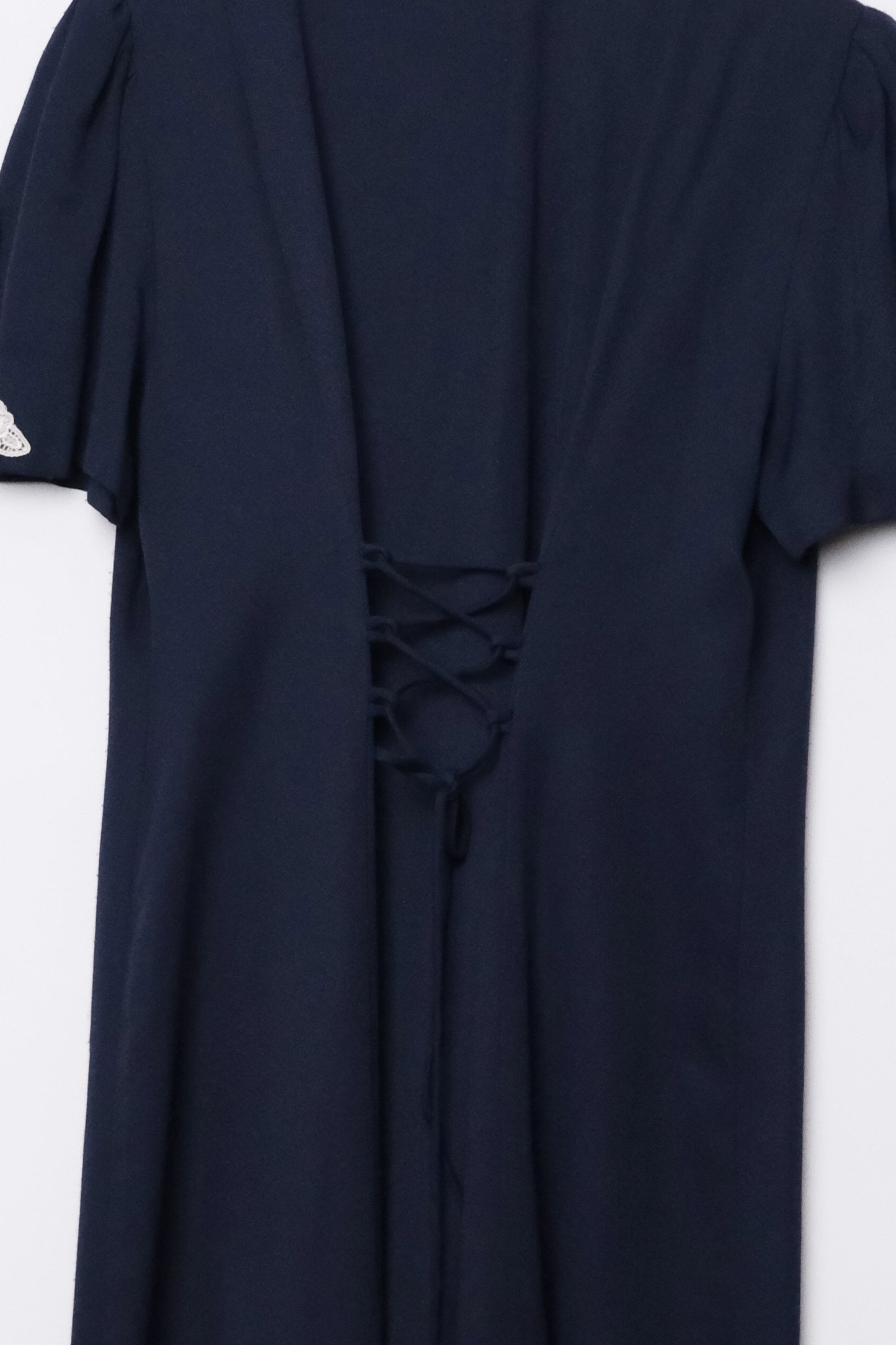 Pearl Button Dress Navy Blue with Lace Sailor Collar 90's US 10