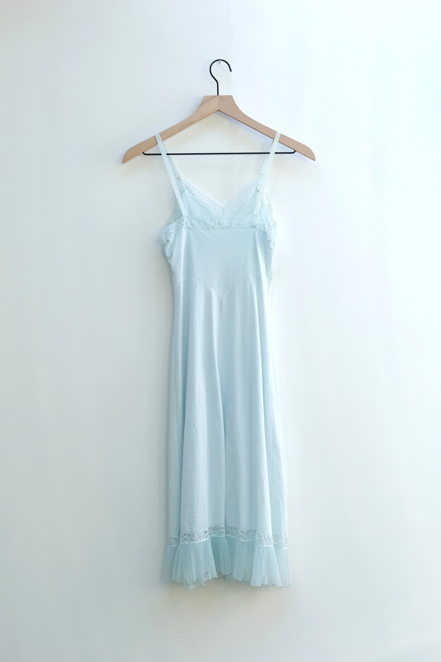 Pale Mint Blue Pleated Lace Slip Dress, 90s