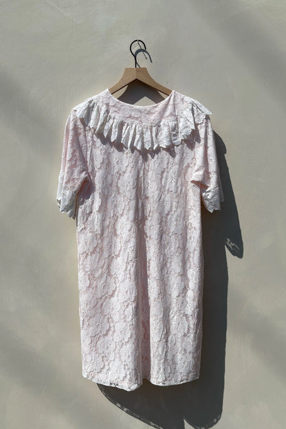 60's Pink Lace Coquette Short Sleeve Nightgown Button Down, US 6/8 M