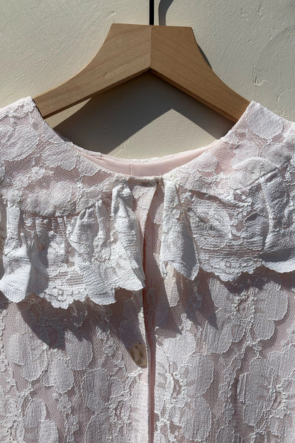 60's Pink Lace Coquette Short Sleeve Nightgown Button Down, US 6/8 M