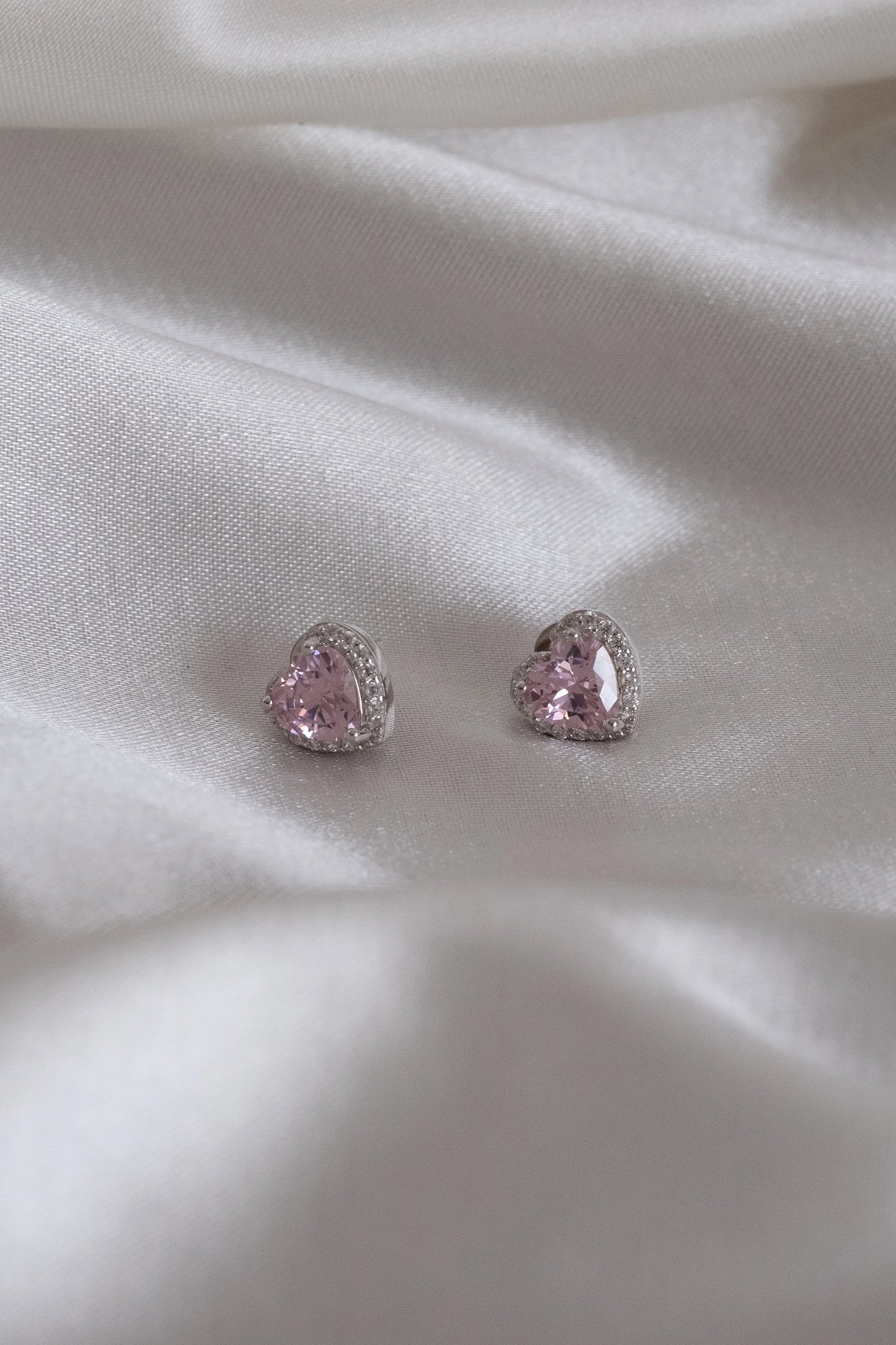 Pink Crystal Heart Studs