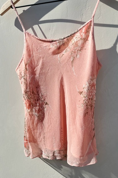 Pink Cherry Blossom Floral Cami Tank, US Size 6, Sleeveless Top, Y2K