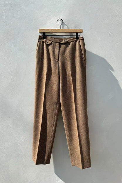 90's Lauren by Ralph Lauren Wool Tweed Brown Straight Leg Pants, US 4 S 29" x 31"