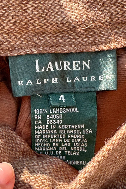 90's Lauren by Ralph Lauren Wool Tweed Brown Straight Leg Pants, US 4 S 29" x 31"