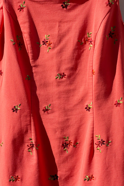 Red Dress Embroidered Flowers 90's, US 8 M/L City Triangles