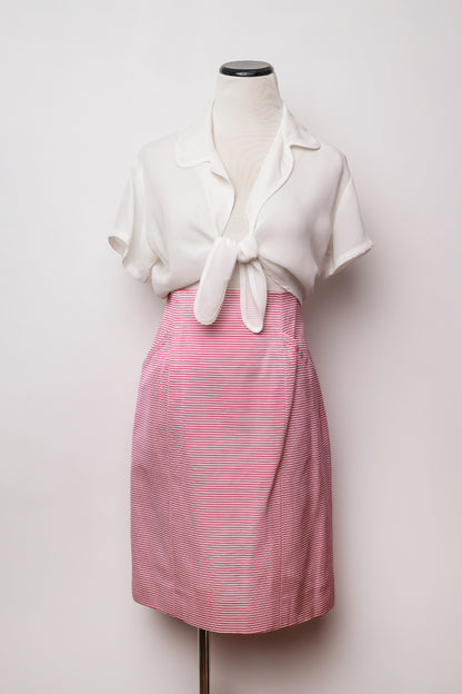 Saint Laurent 80's Hot Pink/White Stripe Jacket Skirt Suit Set, US 10/L