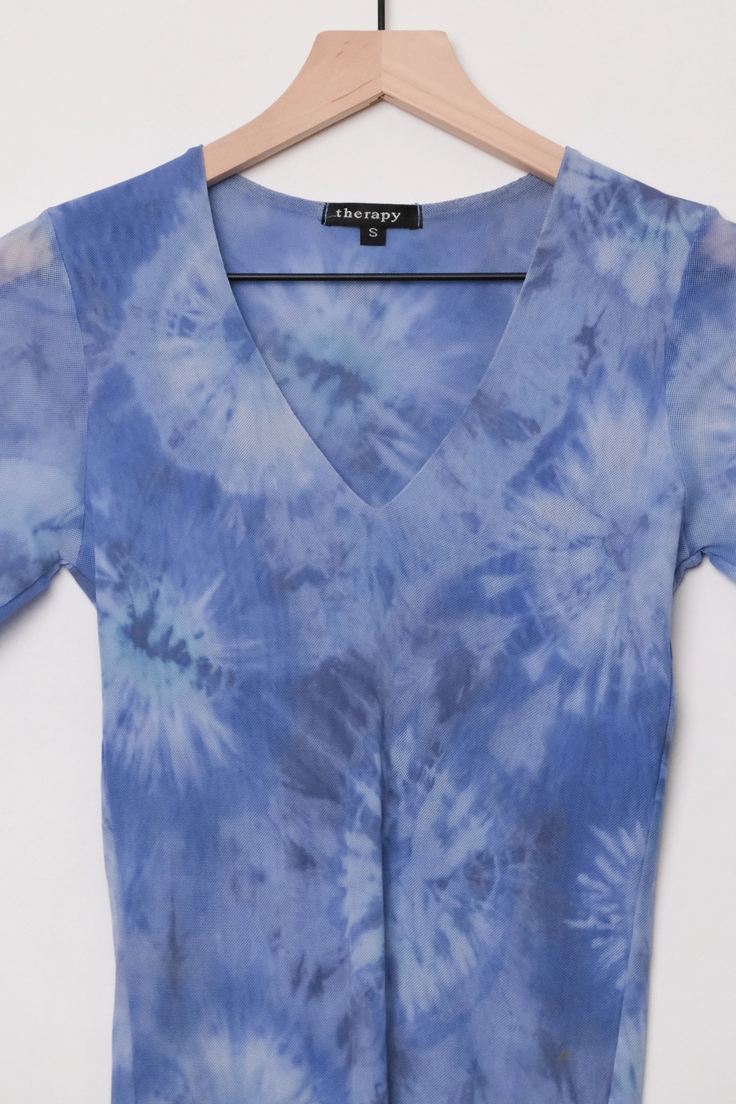 Rave Mesh Top Blue Tie Dye US 6 S/M, 90's Therapy 1/2 Sleeve