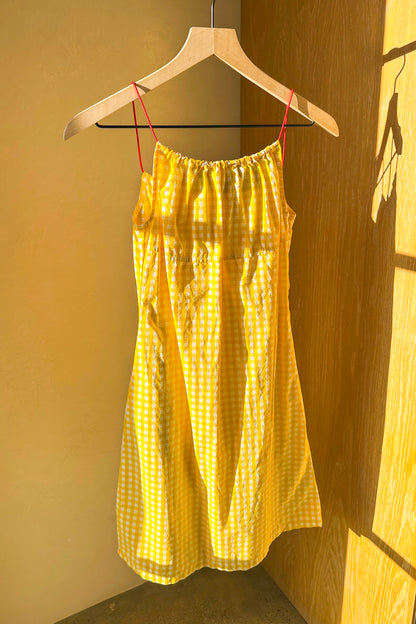 Tommy Jeans Yellow Gingham Summer Mini Dress Red Elastic Straps US 2