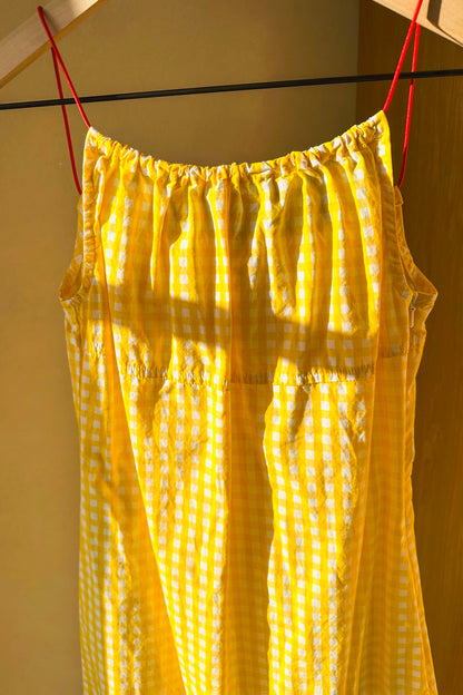 Tommy Jeans Yellow Gingham Summer Mini Dress Red Elastic Straps US 2