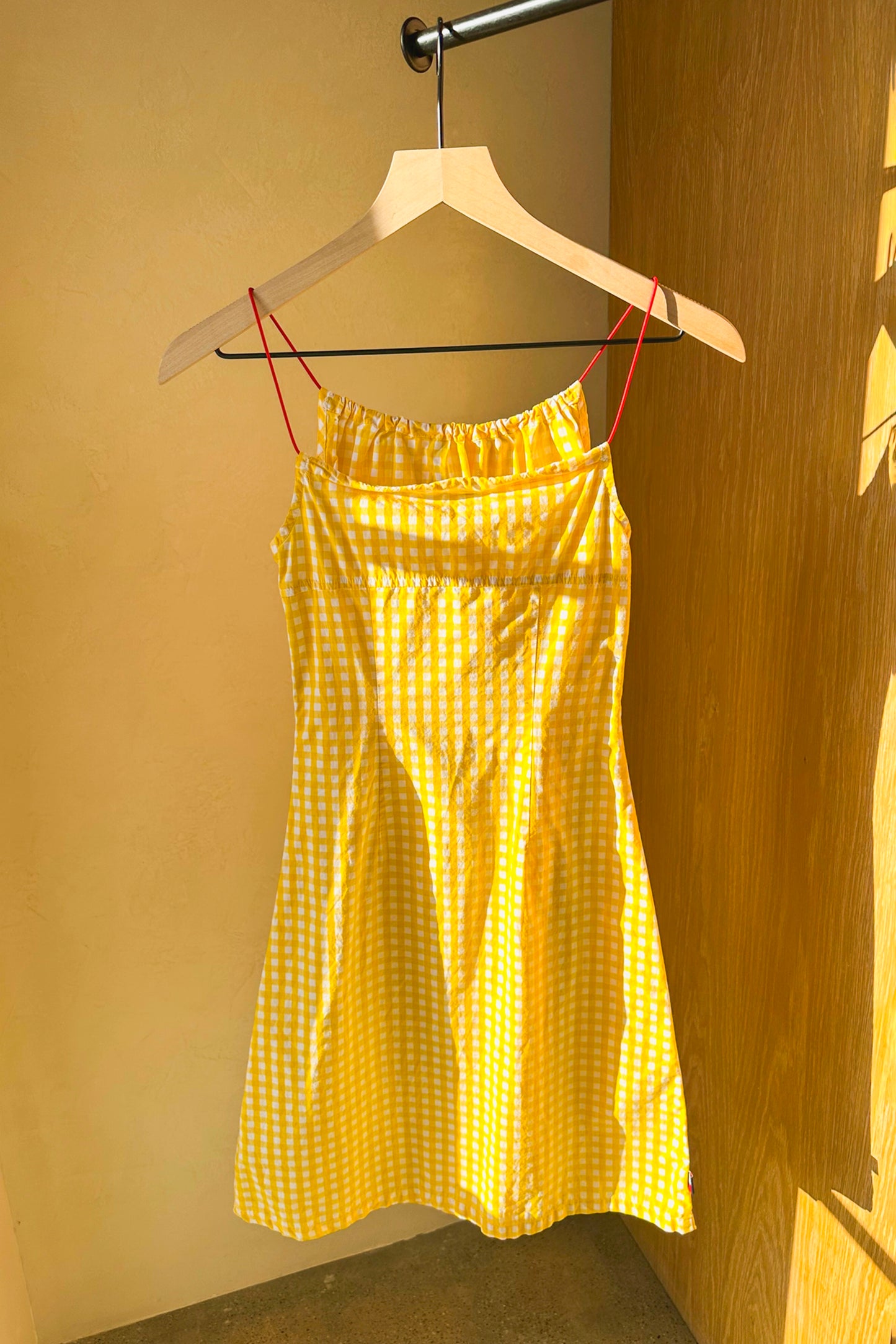 Tommy Jeans Yellow Gingham Summer Mini Dress Red Elastic Straps US 2