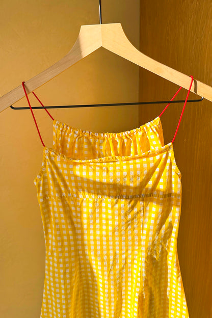 Tommy Jeans Yellow Gingham Summer Mini Dress Red Elastic Straps US 2