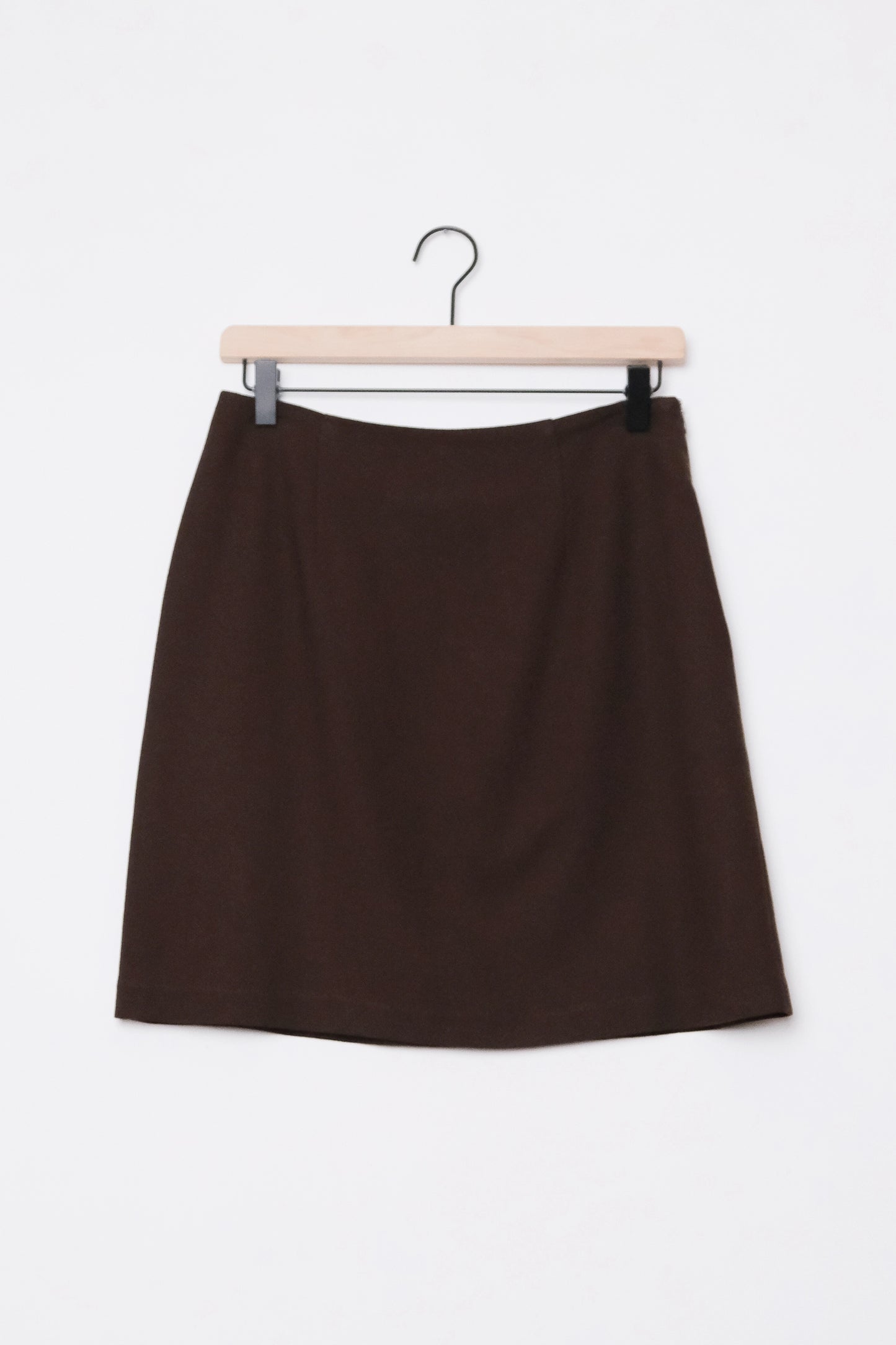 Minimalist Chocolate Brown Wool Mini Skirt US 6, 90's TOTOnKO