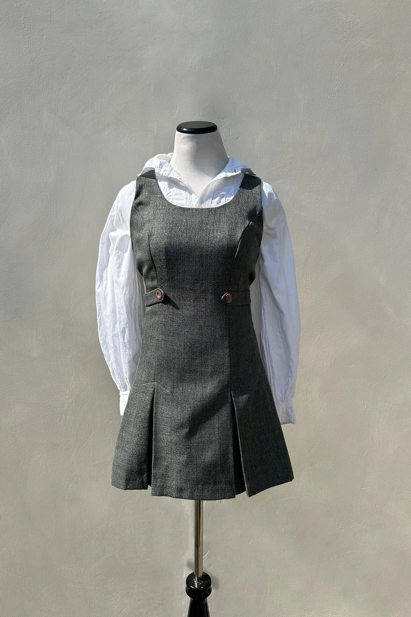 Tweed 90's Schoolgirl Fitted Dress Size US 6, Olive Grey Jumper, All That Jazz