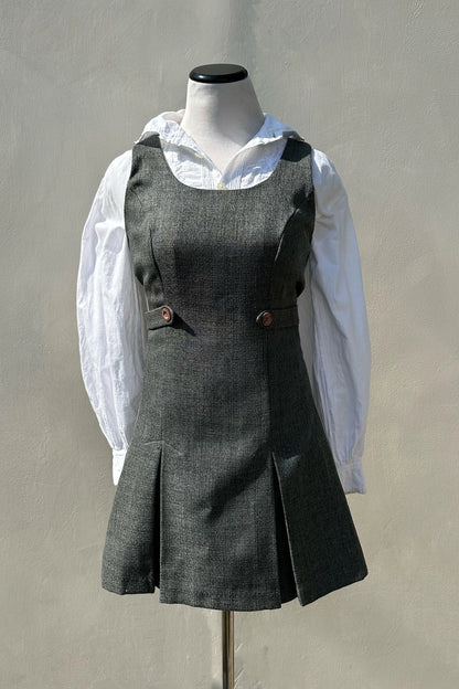 Tweed 90's Schoolgirl Fitted Dress Size US 6, Olive Grey Jumper, All That Jazz