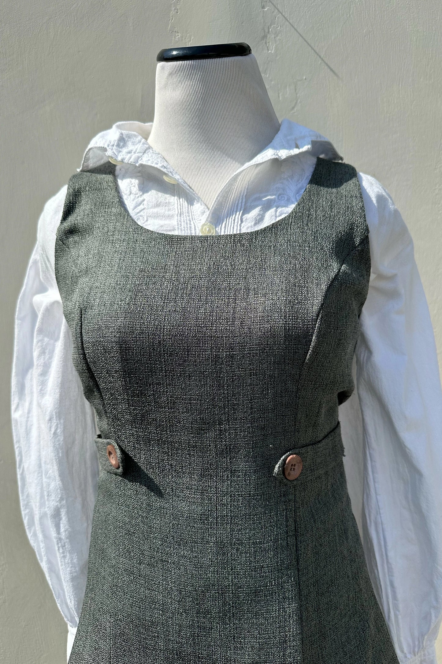 Tweed 90's Schoolgirl Fitted Dress Size US 6, Olive Grey Jumper, All That Jazz