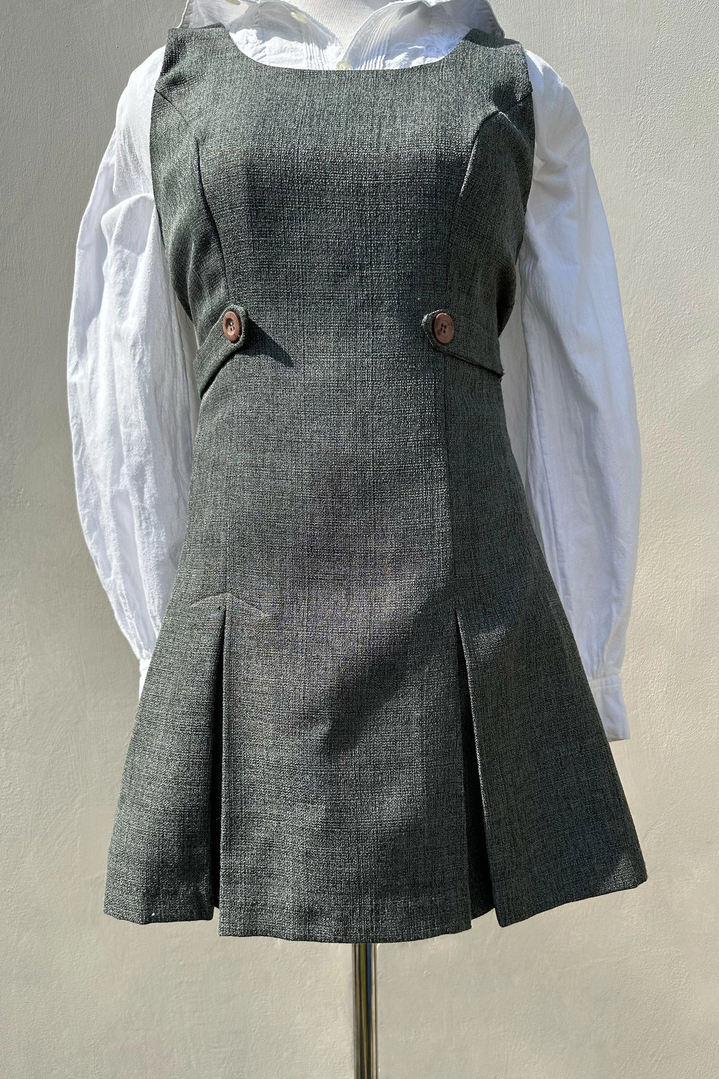 Tweed 90's Schoolgirl Fitted Dress Size US 6, Olive Grey Jumper, All That Jazz