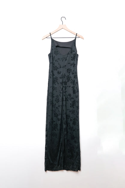 Sparkly Black Velvet Rose Maxi Dress US 6 90's Y2K City Triangles